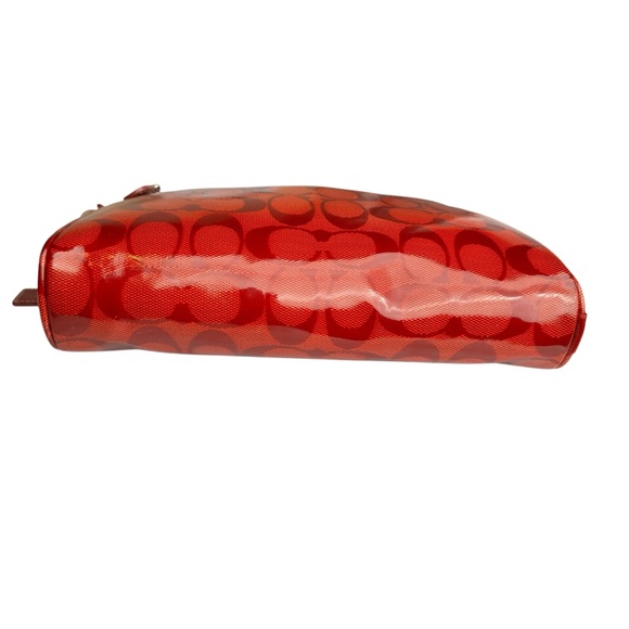 Coach Signature Red Patent Leather Accents Handbag Clutch Make up Case Women’s - Picture 16 of 17